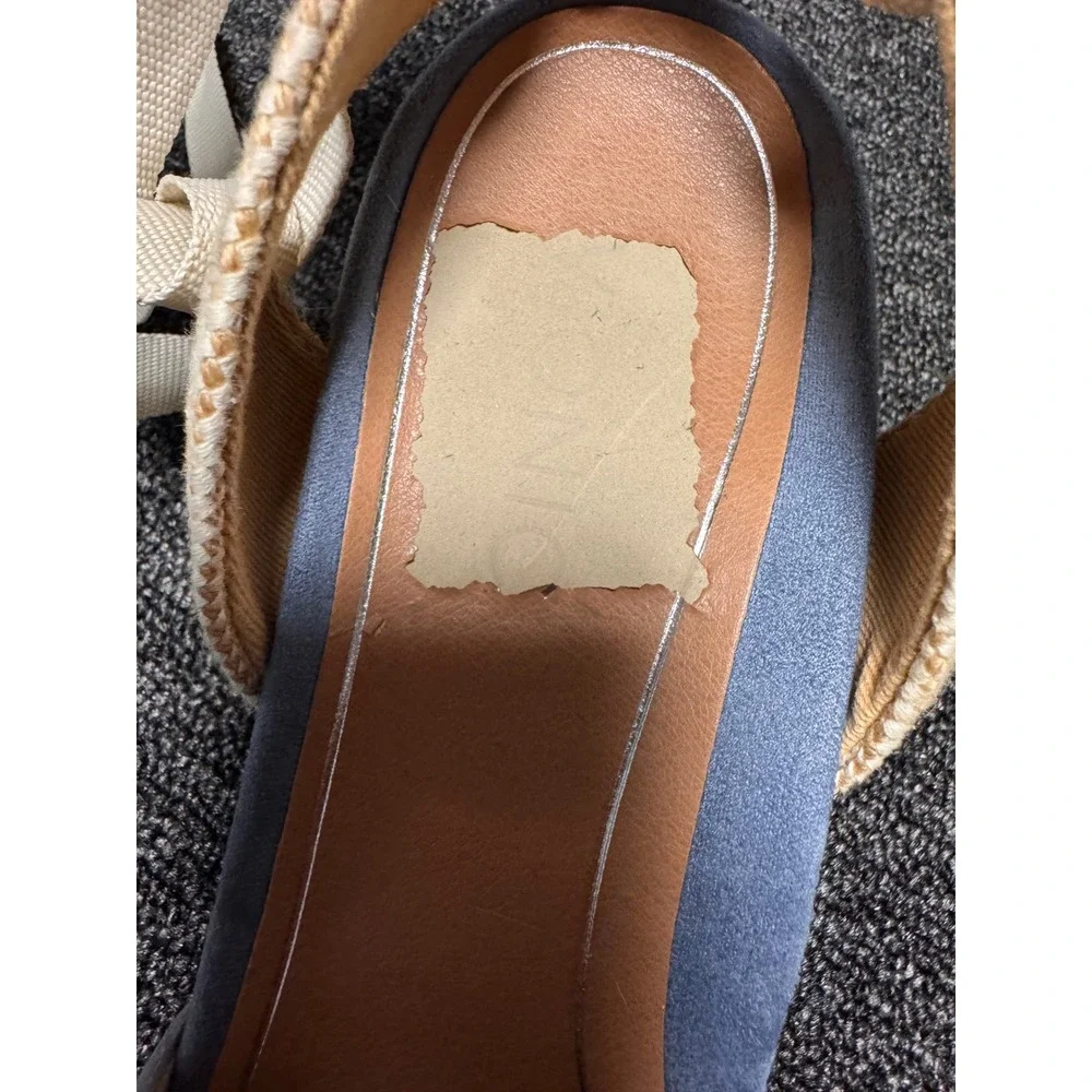 Vionic Maris Light Blue Suede Ankle Tie Espadrille Wedge Sandals Womens 10